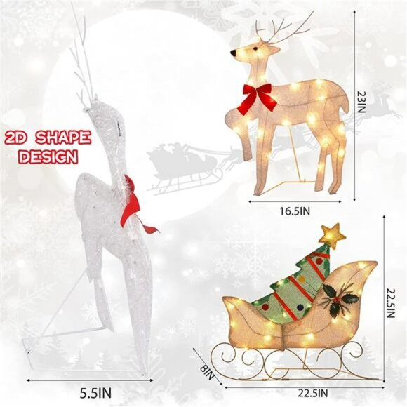 Set of 2 Lighted Christmas 2D Reindeers Outdoor Decorations, 23 Inch Pre-Lit - Picture 2 of 6